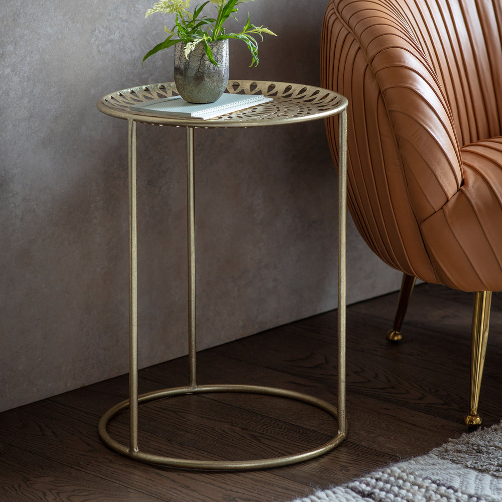 Zen Collection Metal Side Table in Gold